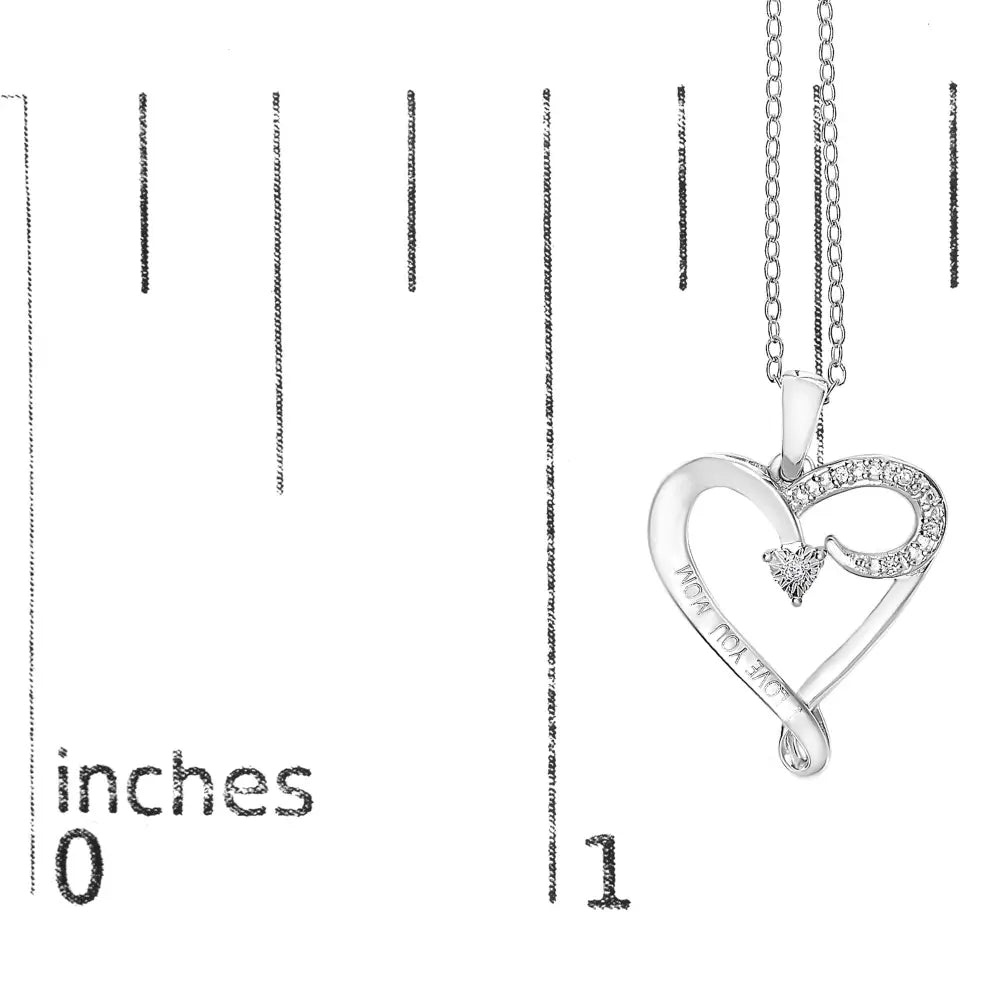 Diamond Accent I Love You Mom Heart Pendant in Sterling Silver 18 Inch