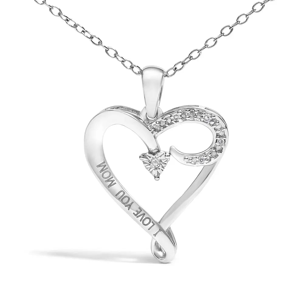 Diamond Accent I Love You Mom Heart Pendant in Sterling Silver 18 Inch