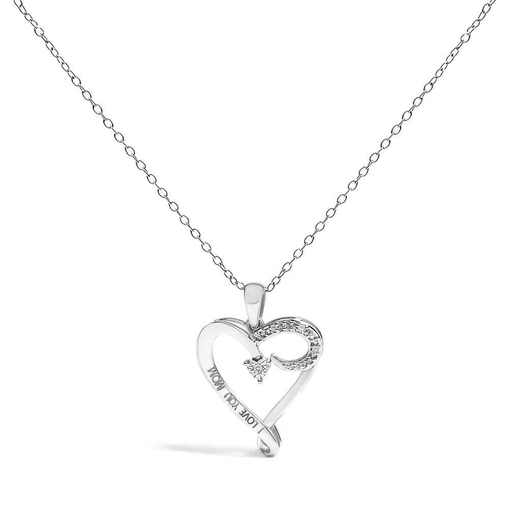 Diamond Accent I Love You Mom Heart Pendant in Sterling Silver 18 Inch