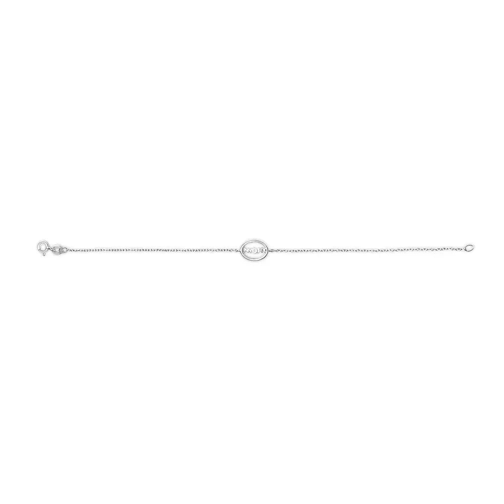 Diamond Accent MOM Charm Bracelet in Rhodium Plated Sterling Silver 7