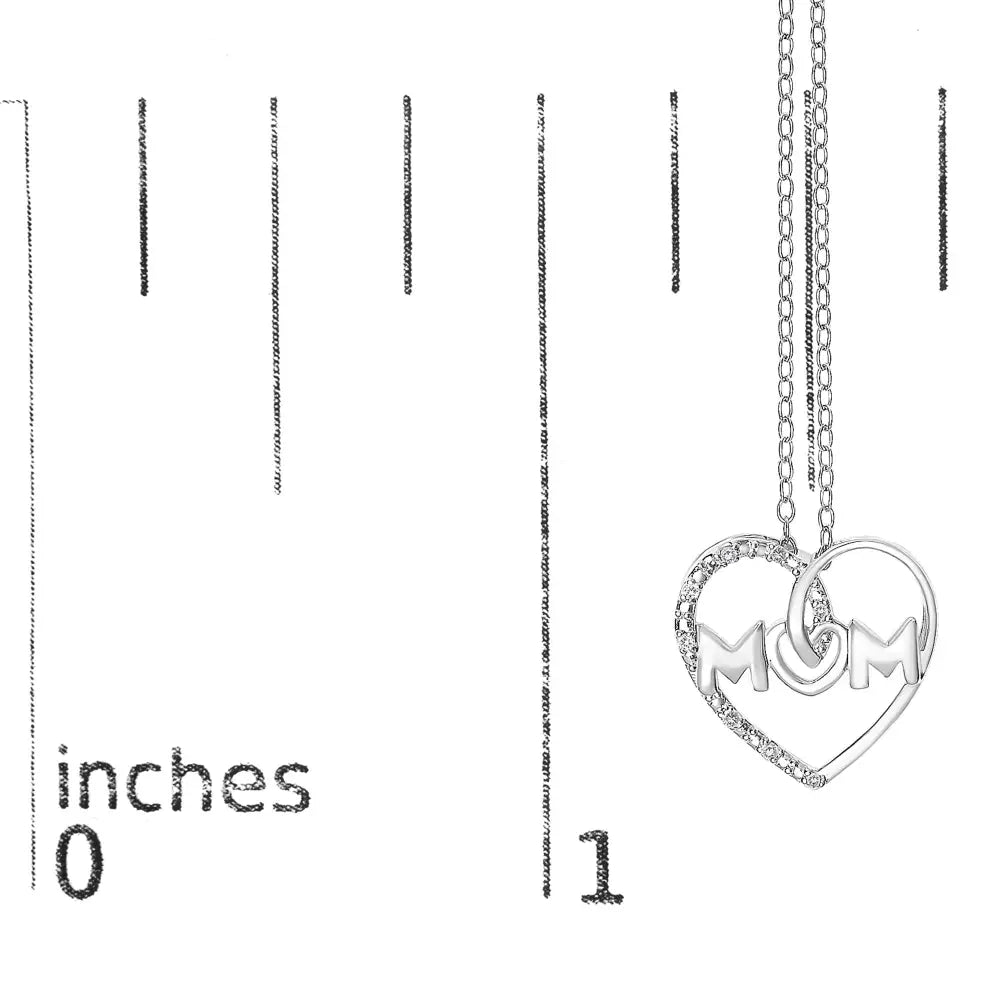 Diamond Accent MOM Heart Pendant in Sterling Silver 18 Inch Rope Chain