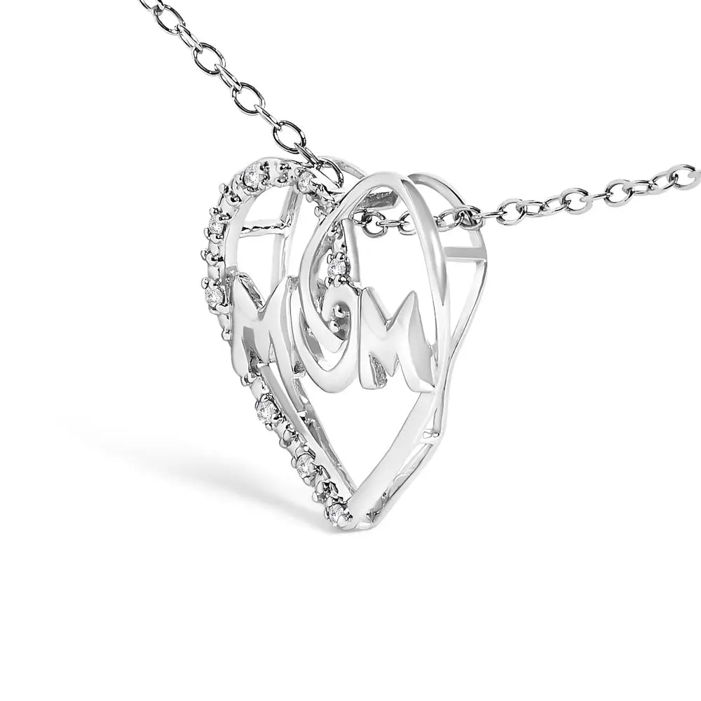 Diamond Accent MOM Heart Pendant in Sterling Silver 18 Inch Rope Chain