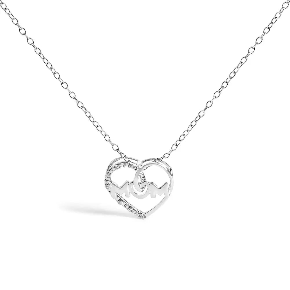 Diamond Accent MOM Heart Pendant in Sterling Silver 18 Inch Rope Chain
