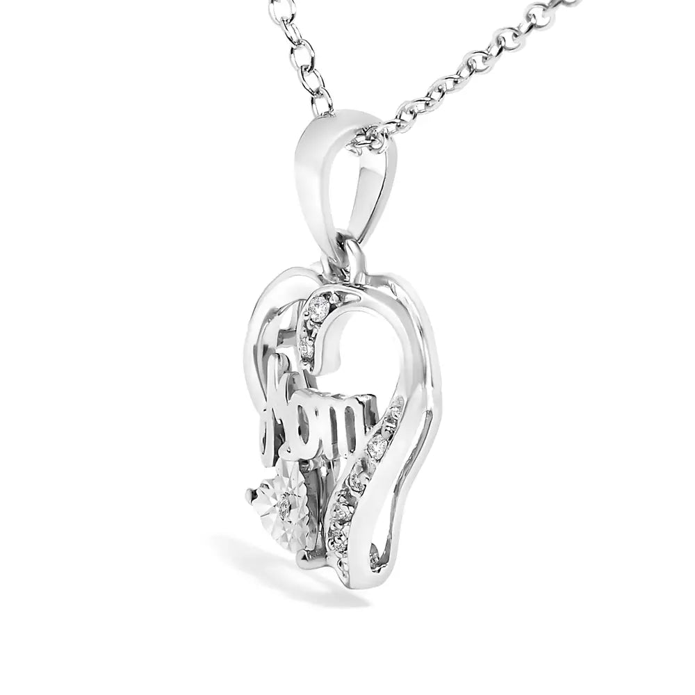 Diamond Accent Mom Heart Pendant Necklace in Sterling Silver 18 Inch