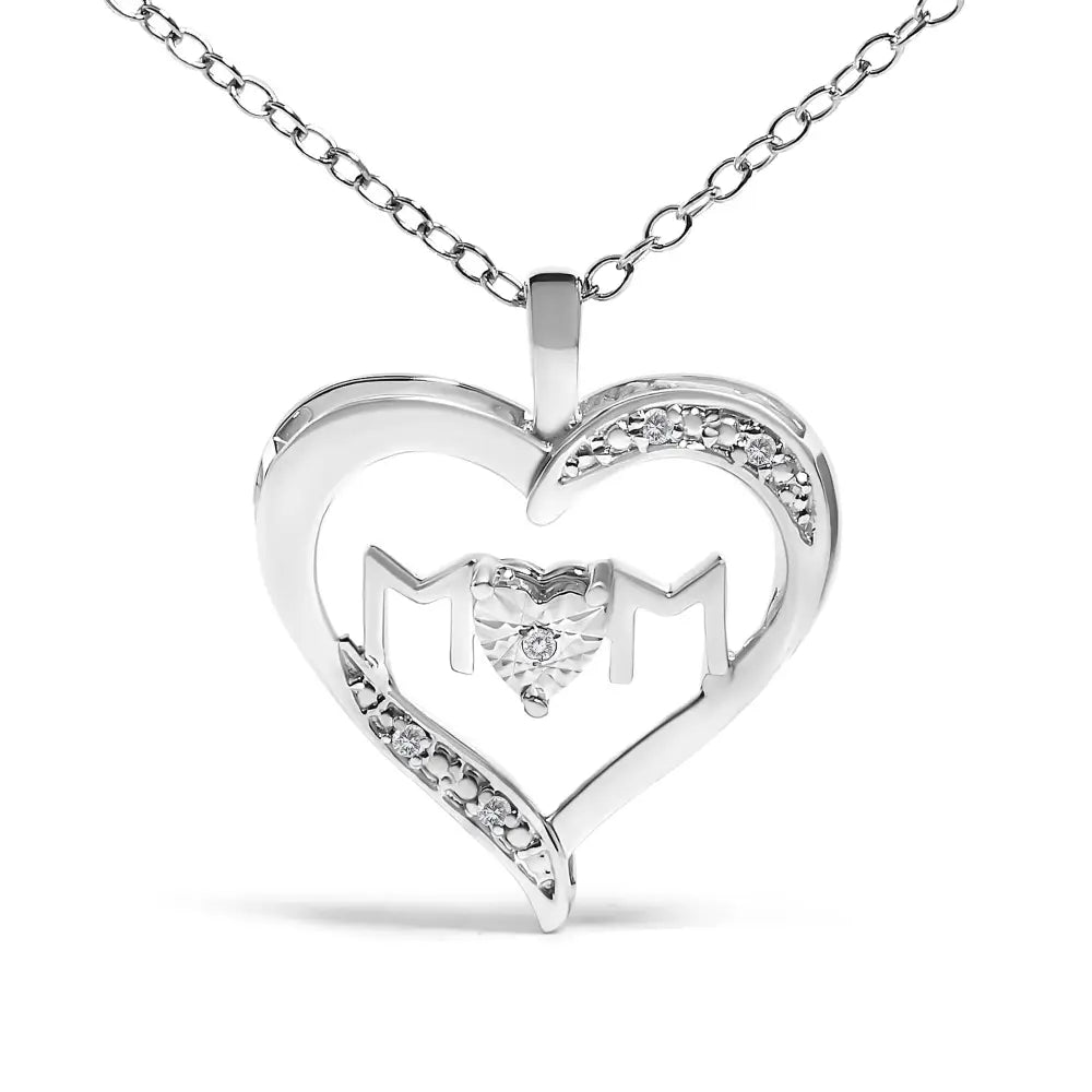 Sterling Silver Diamond Accent MOM Heart Pendant Necklace 18 Inches