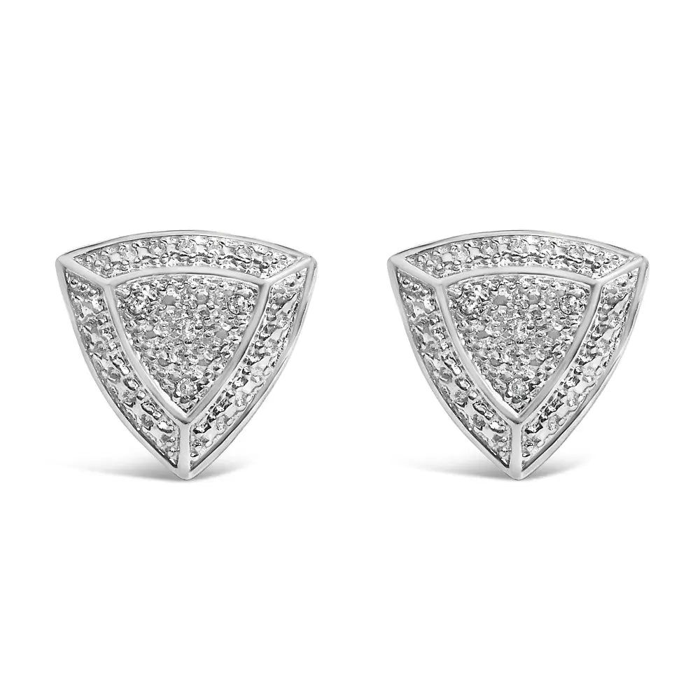 Diamond Trillion Halo Stud Earrings in Rhodium Plated Sterling Silver