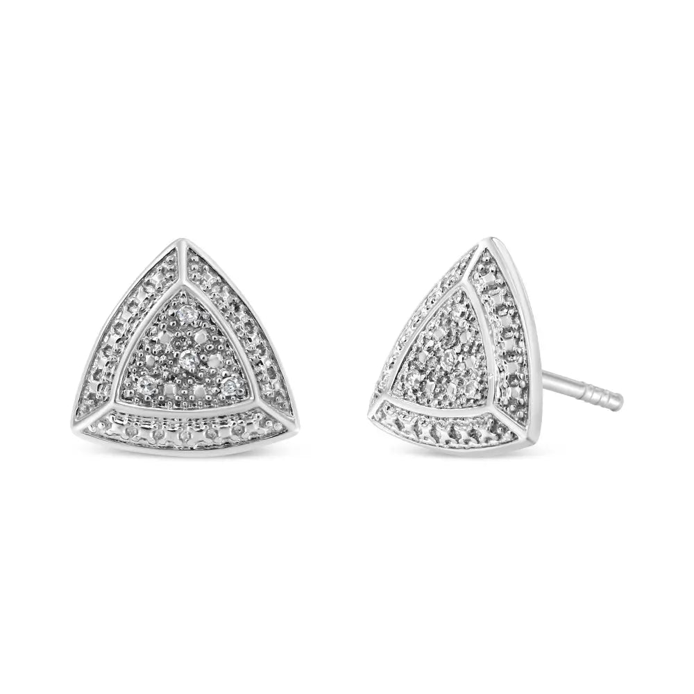 Diamond Trillion Halo Stud Earrings in Rhodium Plated Sterling Silver