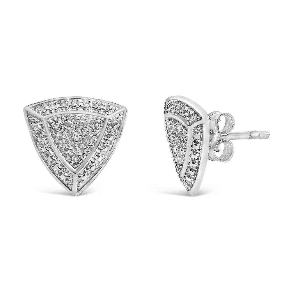 Diamond Trillion Halo Stud Earrings in Rhodium Plated Sterling Silver