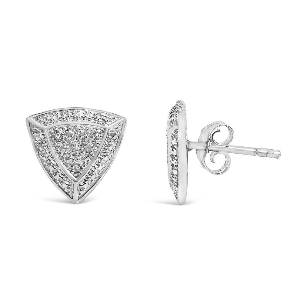 Diamond Trillion Halo Stud Earrings in Rhodium Plated Sterling Silver