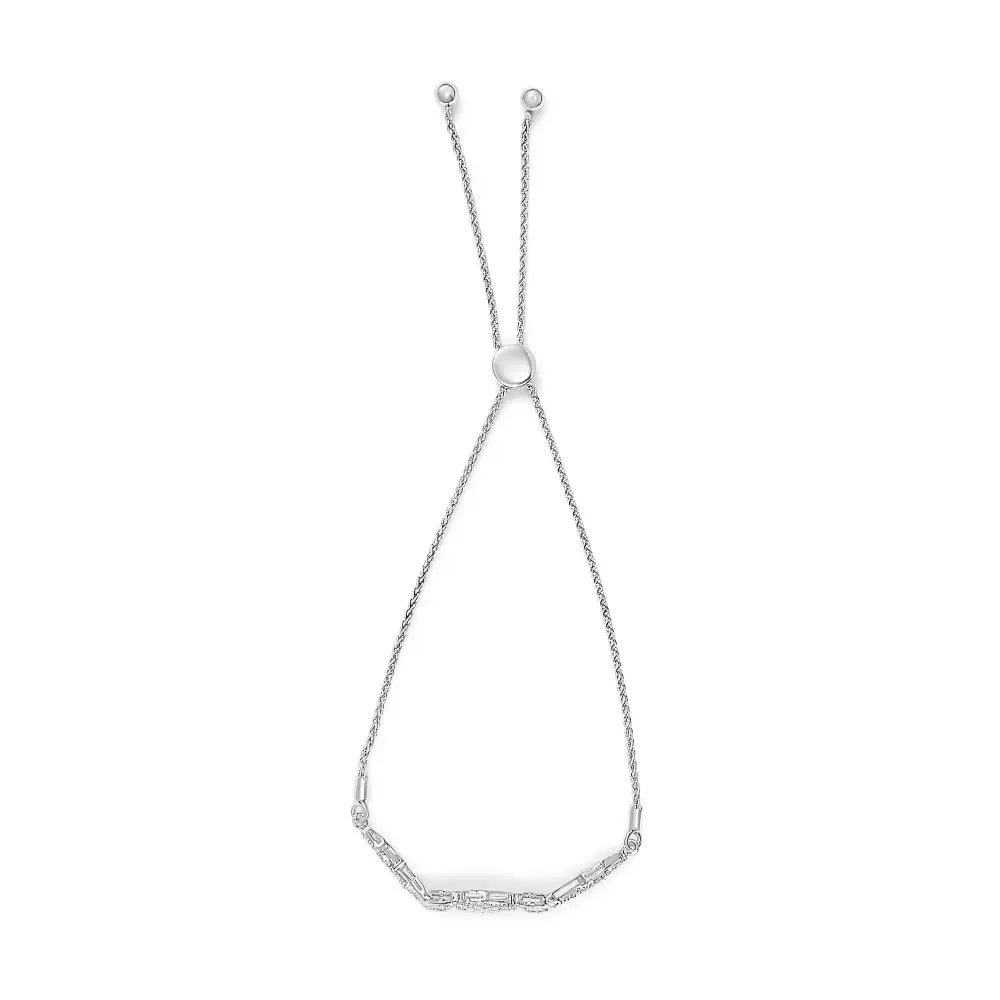 Diamond Double Heart Twist Bolo Bracelet in Sterling Silver