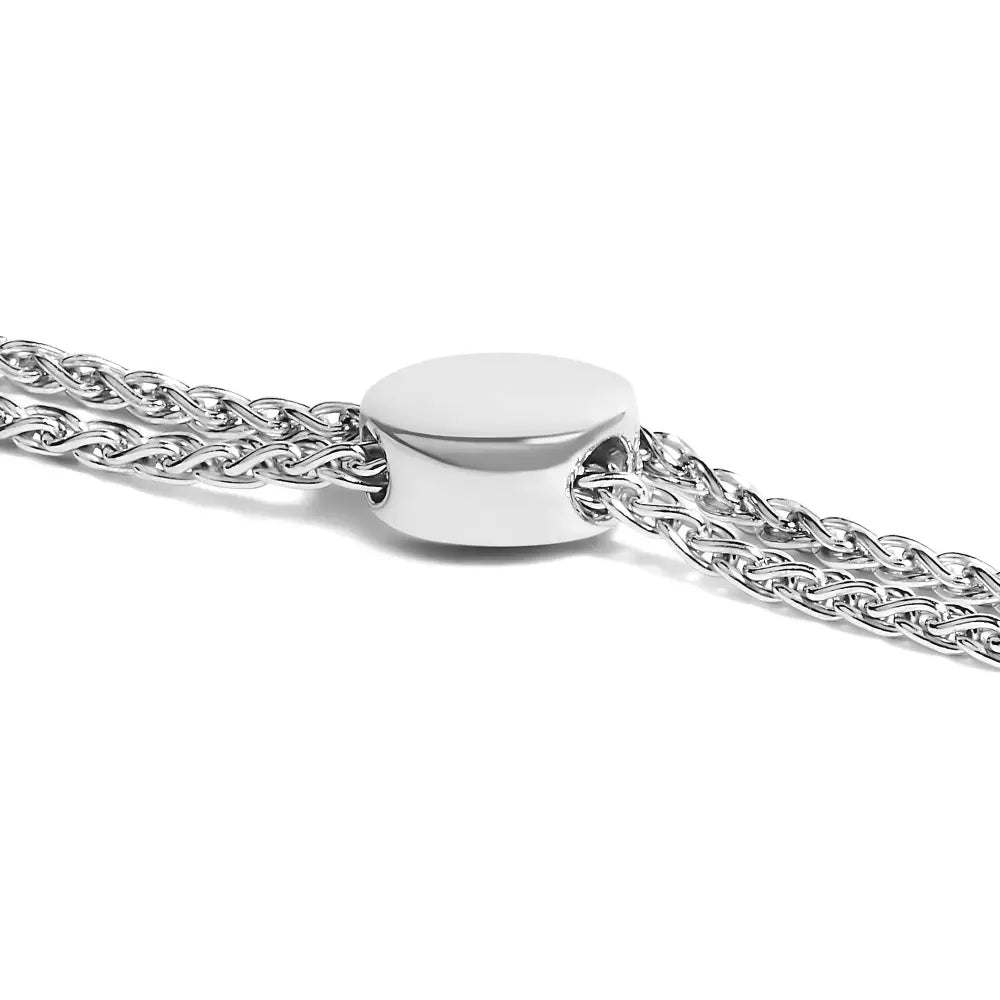 Diamond Double Heart Twist Bolo Bracelet in Sterling Silver