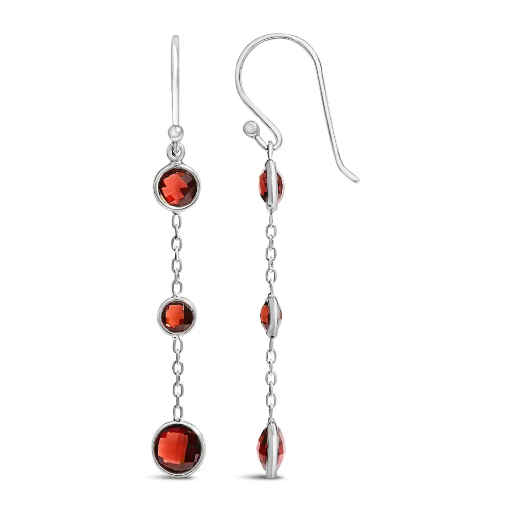 Red Garnet Graduating Trio Dangle Earrings in Sterling Silver