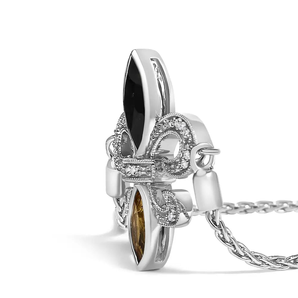 Black Onyx Citrine and Diamond Fleur De Lis Bolo Bracelet in Sterling Silver