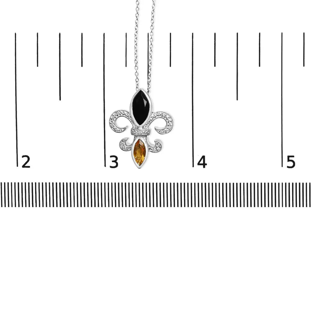 Onyx Citrine and Diamond Fleur de Lis Pendant in Sterling Silver 18