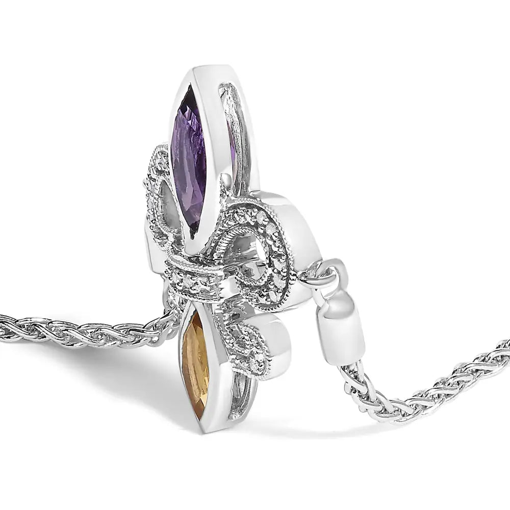 Amethyst Citrine and Diamond Fleur-de-Lis Sterling Silver Bolo Bracelet