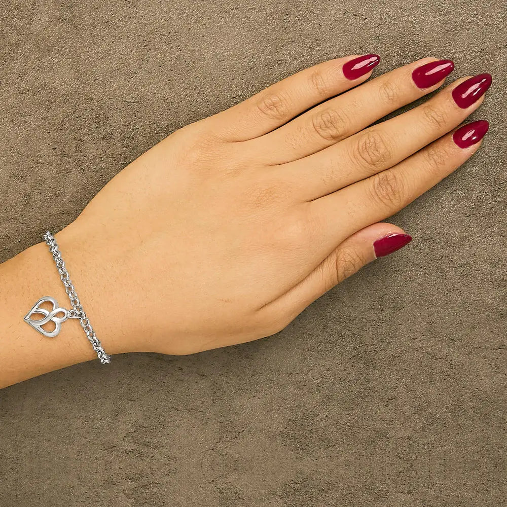 Open Heart and Infinity Charm Bracelet in Sterling Silver 7 Inches