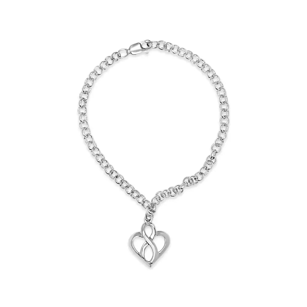 Open Heart and Infinity Charm Bracelet in Sterling Silver 7 Inches