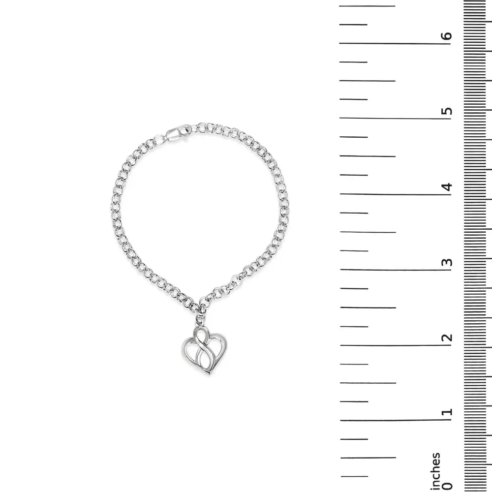 Open Heart and Infinity Charm Bracelet in Sterling Silver 7 Inches