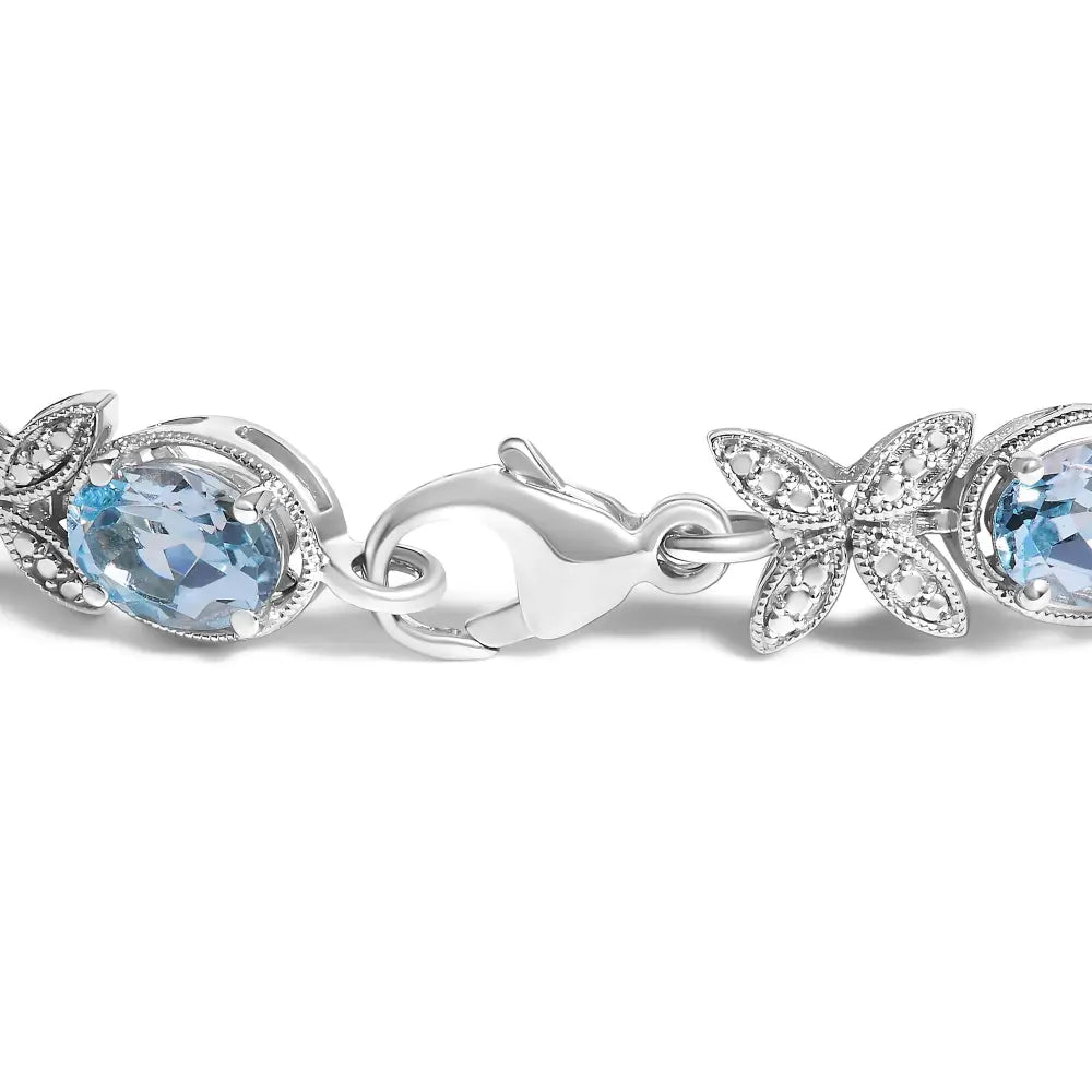 Sterling Silver Blue Topaz and Diamond Butterfly Link Bracelet 7 Inch