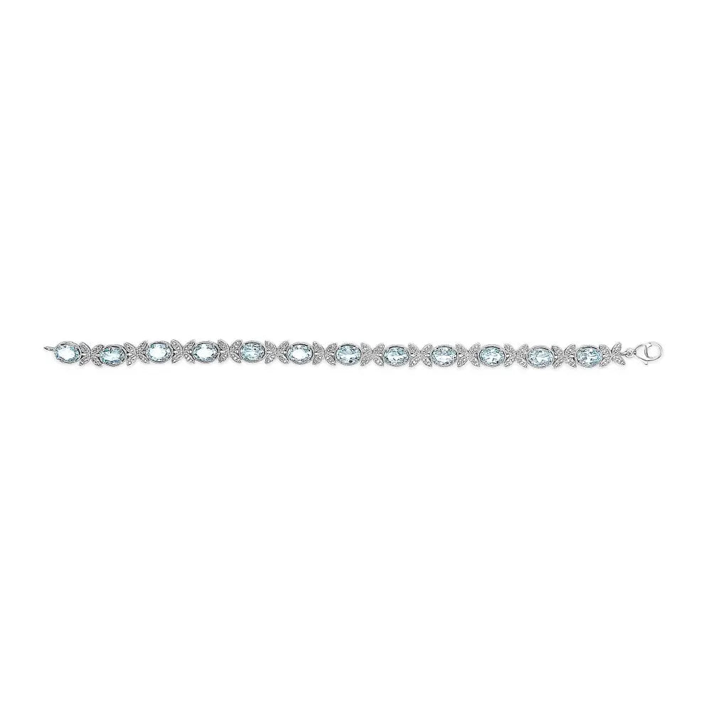 Sterling Silver Blue Topaz and Diamond Butterfly Link Bracelet 7 Inch