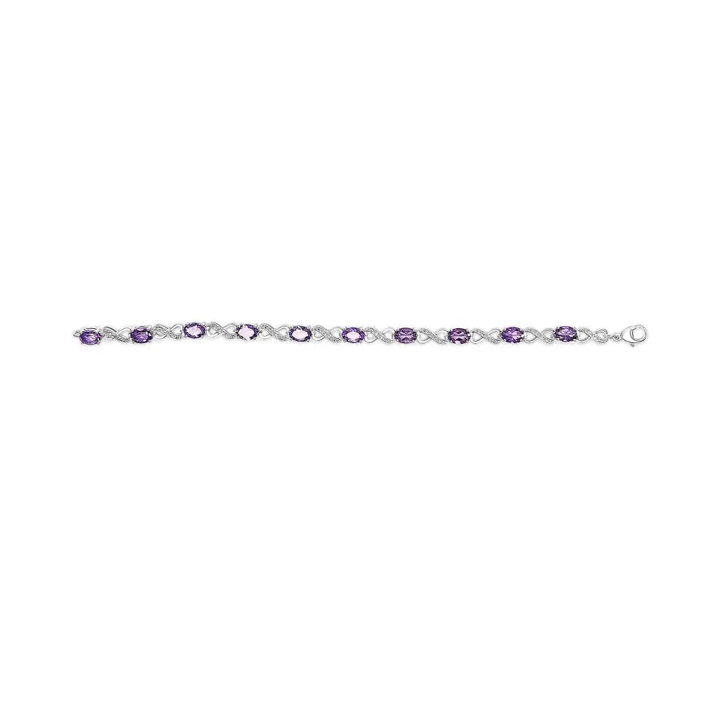 Oval Amethyst and Diamond Infinity Link Bracelet in Sterling Silver 7