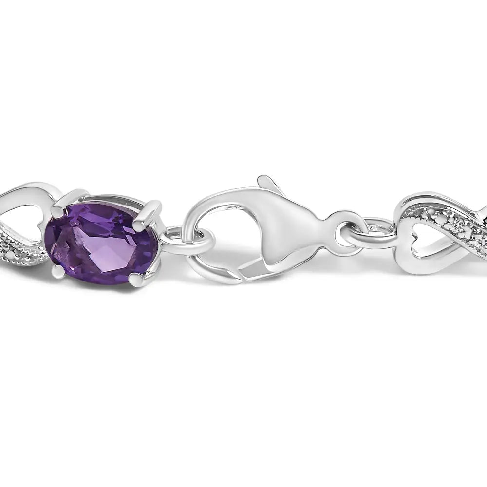 Oval Amethyst and Diamond Infinity Link Bracelet in Sterling Silver 7