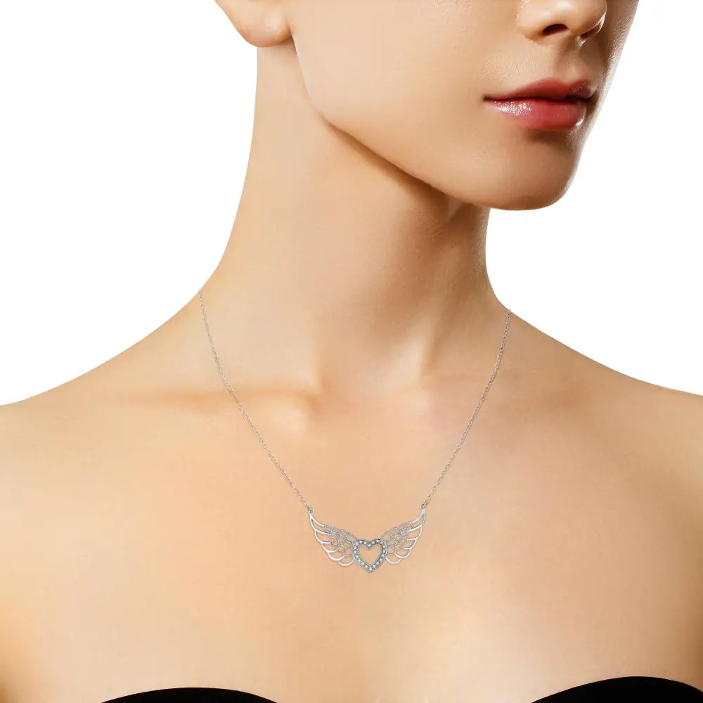 Diamond Fairy Wing Heart Pendant in Sterling Silver 1/20 Cttw