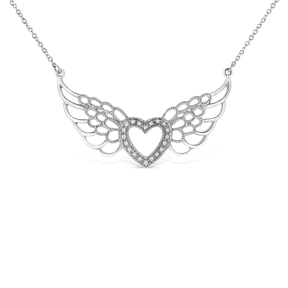 Diamond Fairy Wing Heart Pendant in Sterling Silver 1/20 Cttw