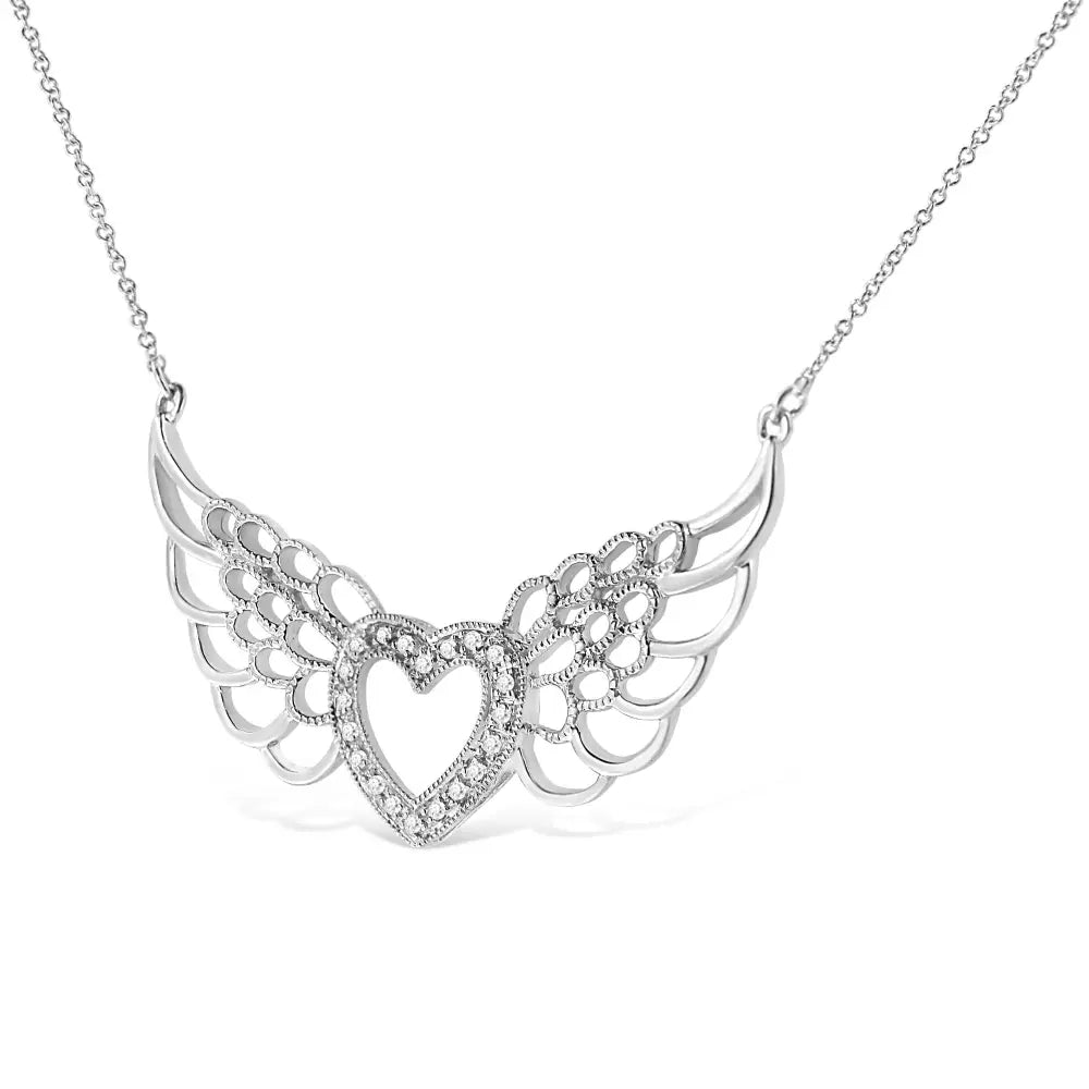 Diamond Fairy Wing Heart Pendant in Sterling Silver 1/20 Cttw