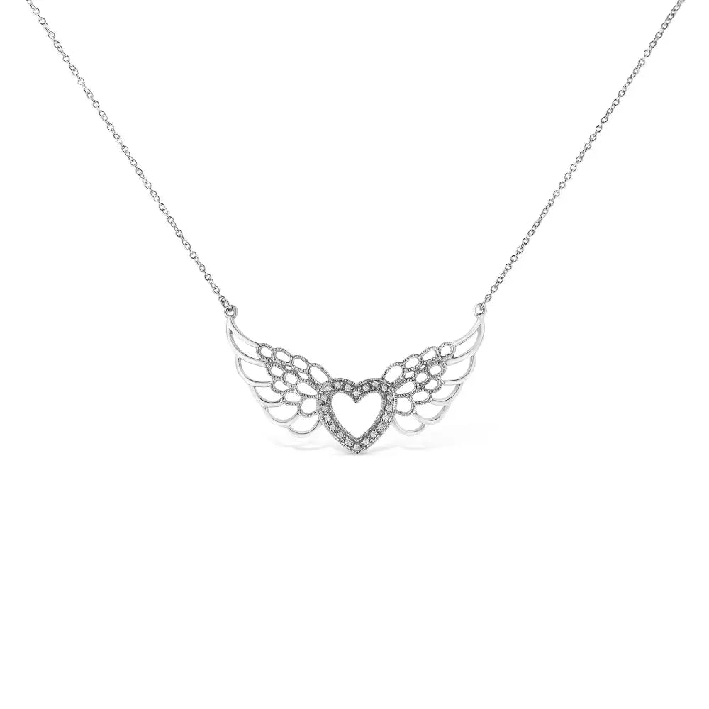 Diamond Fairy Wing Heart Pendant in Sterling Silver 1/20 Cttw