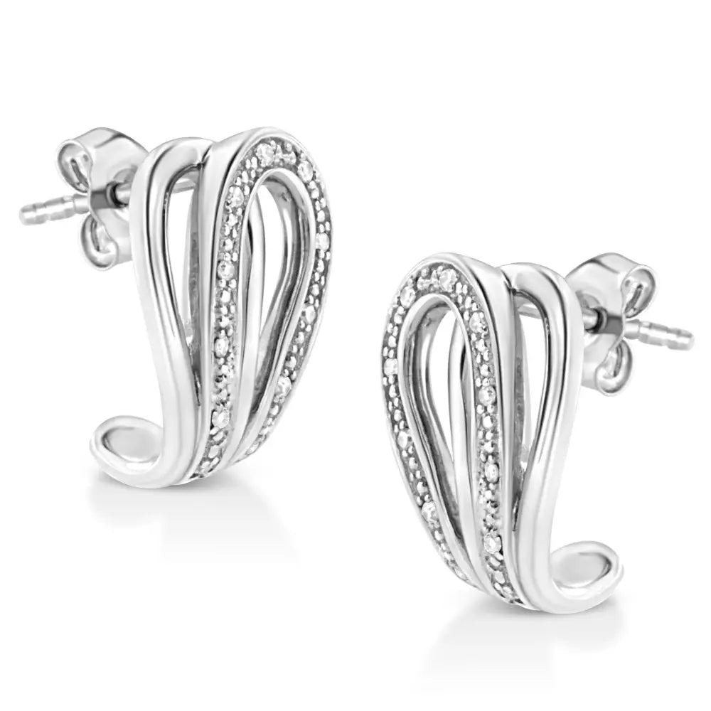 Diamond Pavé Horseshoe Hoop Earrings in Sterling Silver 1/10 Cttw