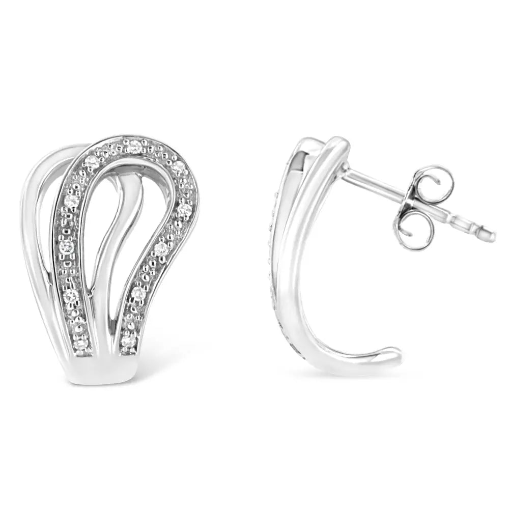 Diamond Pavé Horseshoe Hoop Earrings in Sterling Silver 1/10 Cttw