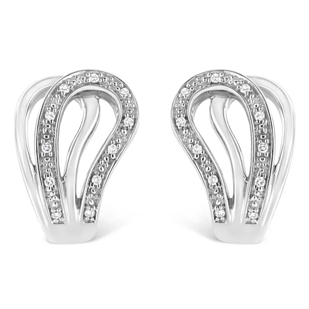 Diamond Pavé Horseshoe Hoop Earrings in Sterling Silver 1/10 Cttw