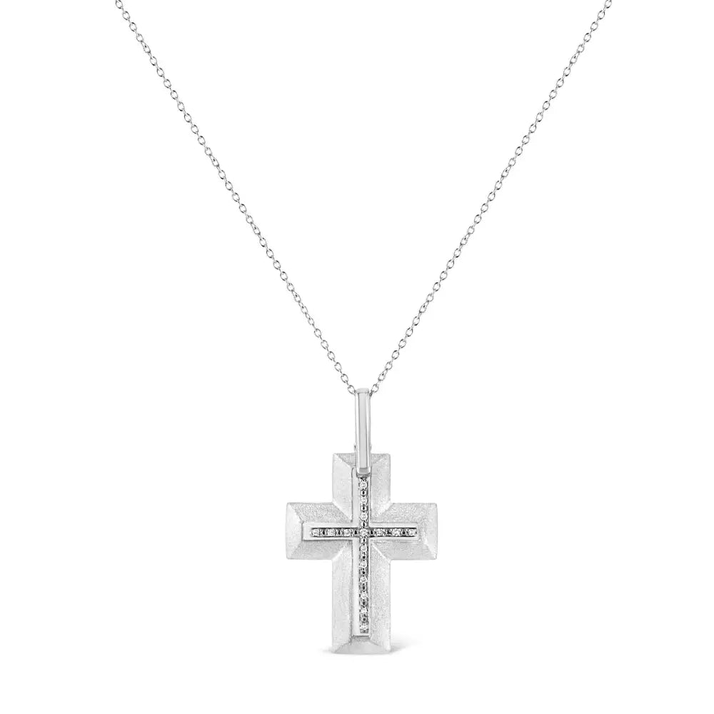 Sterling Silver Bold Diamond Cross Pendant Necklace 1/20 Cttw 18 Inch