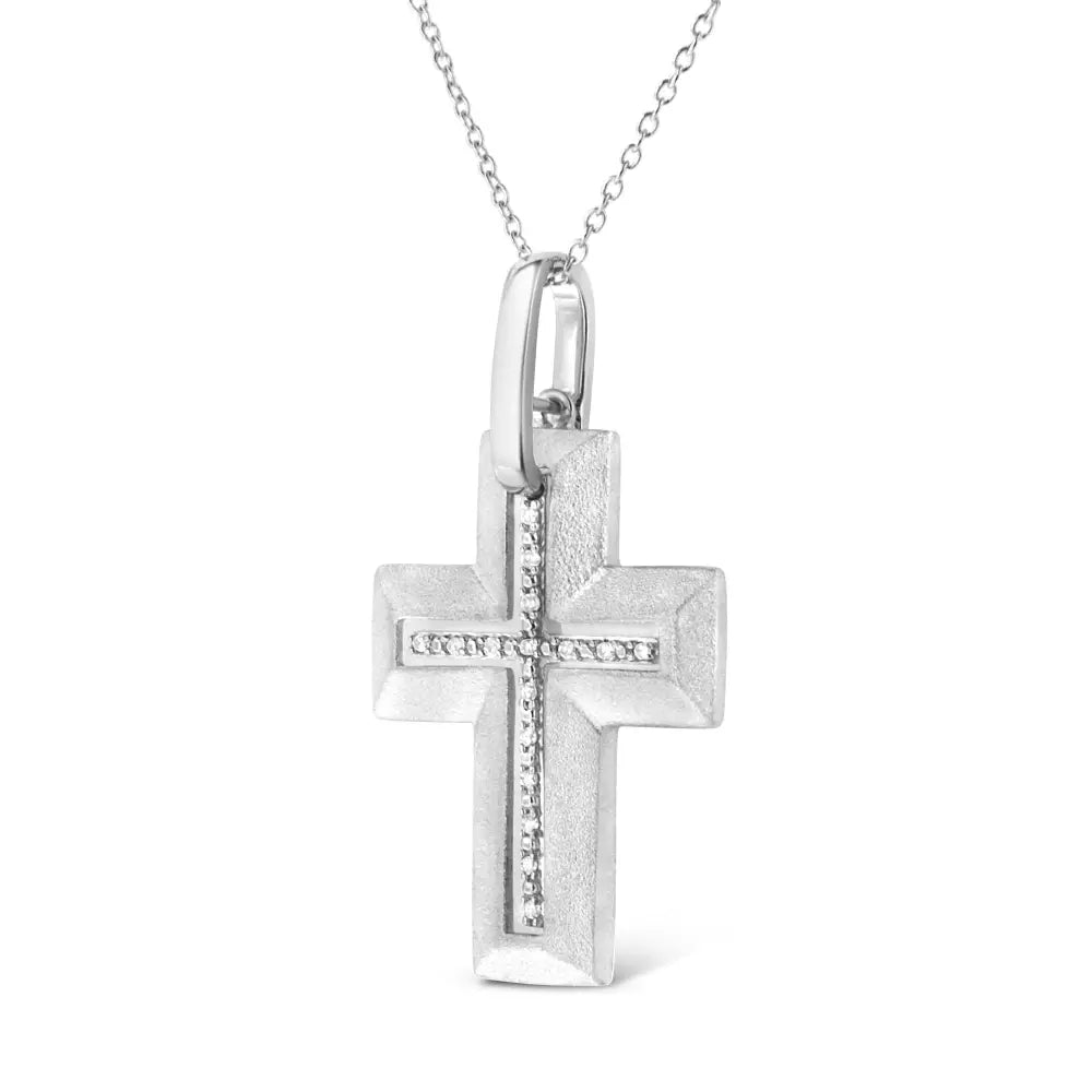 Sterling Silver Bold Diamond Cross Pendant Necklace 1/20 Cttw 18 Inch