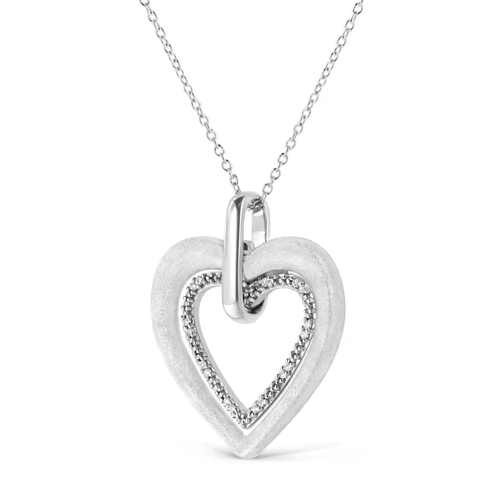 Diamond Double Heart Pendant Necklace in Sterling Silver 18 Inch