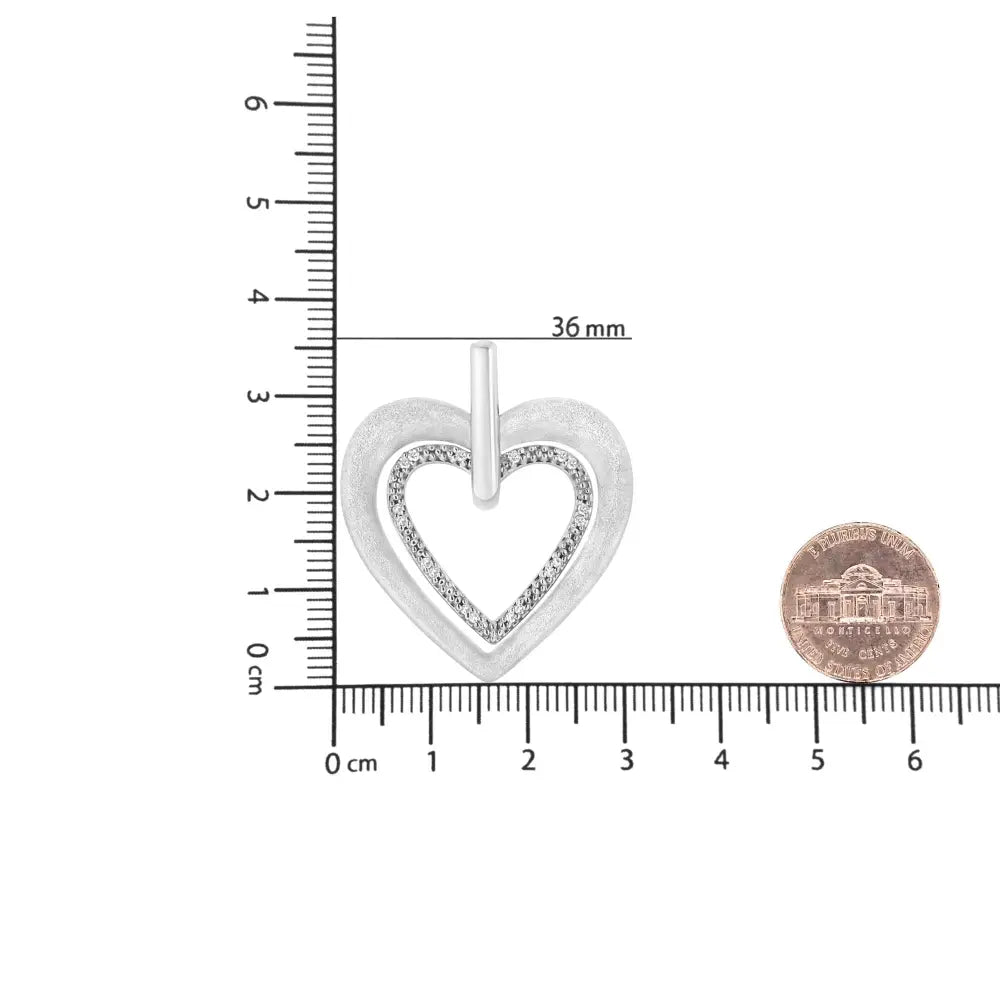 Diamond Double Heart Pendant Necklace in Sterling Silver 18 Inch