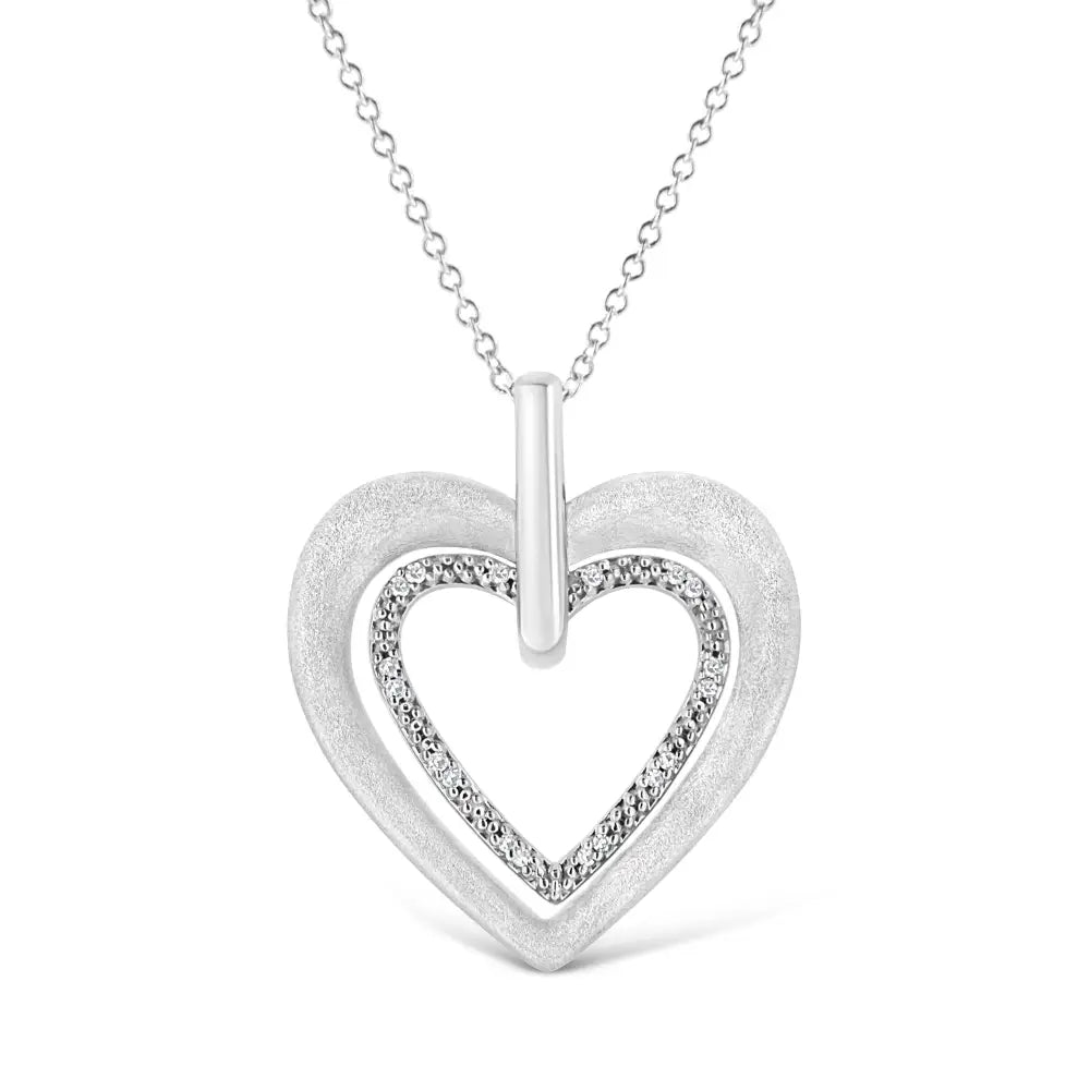 Diamond Double Heart Pendant Necklace in Sterling Silver 18 Inch