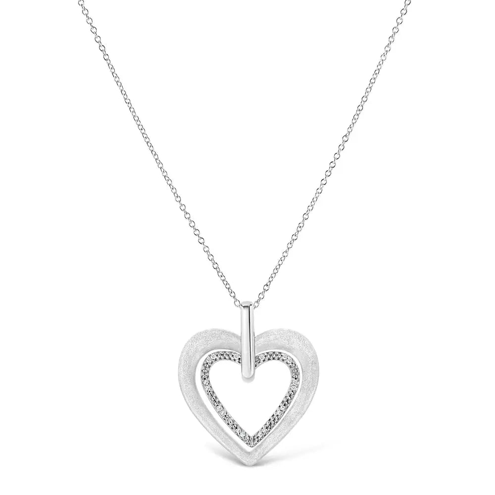 Diamond Double Heart Pendant Necklace in Sterling Silver 18 Inch