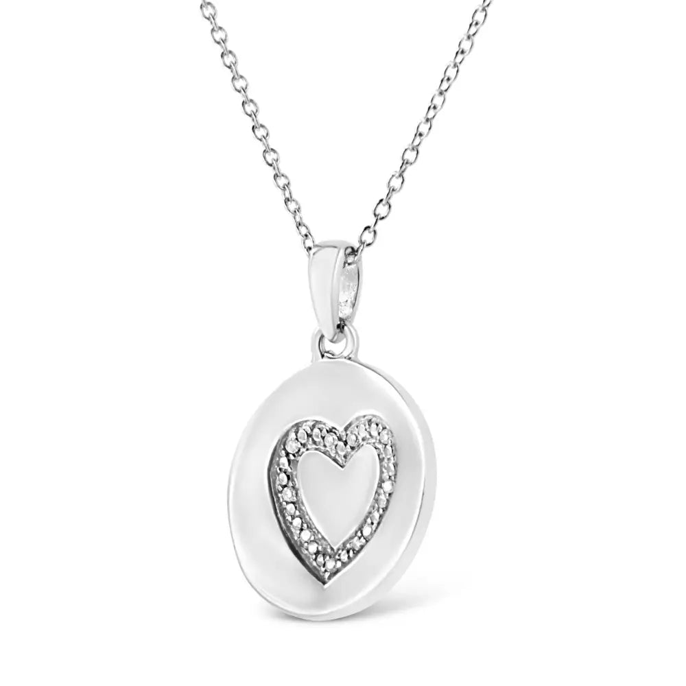 Diamond Heart Circle Pendant Necklace in Sterling Silver 1/30 Cttw