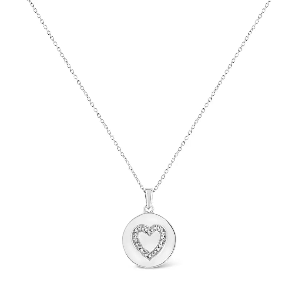 Diamond Heart Circle Pendant Necklace in Sterling Silver 1/30 Cttw