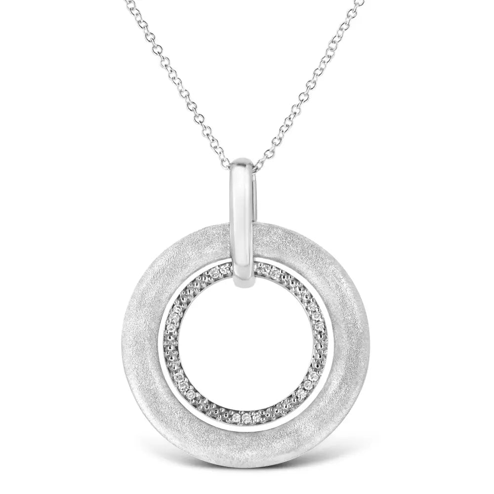 Diamond Double Circle Satin Pendant in Sterling Silver 1/20 Cttw