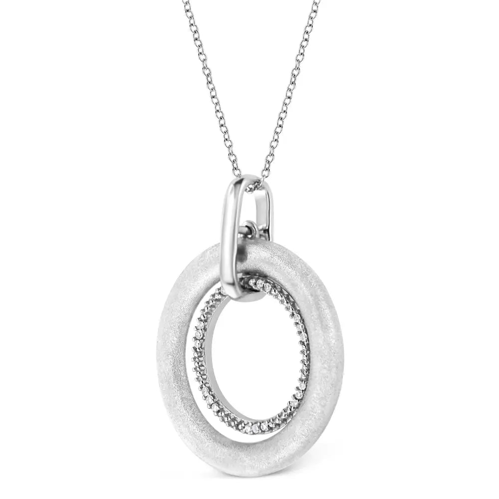 Diamond Double Circle Satin Pendant in Sterling Silver 1/20 Cttw