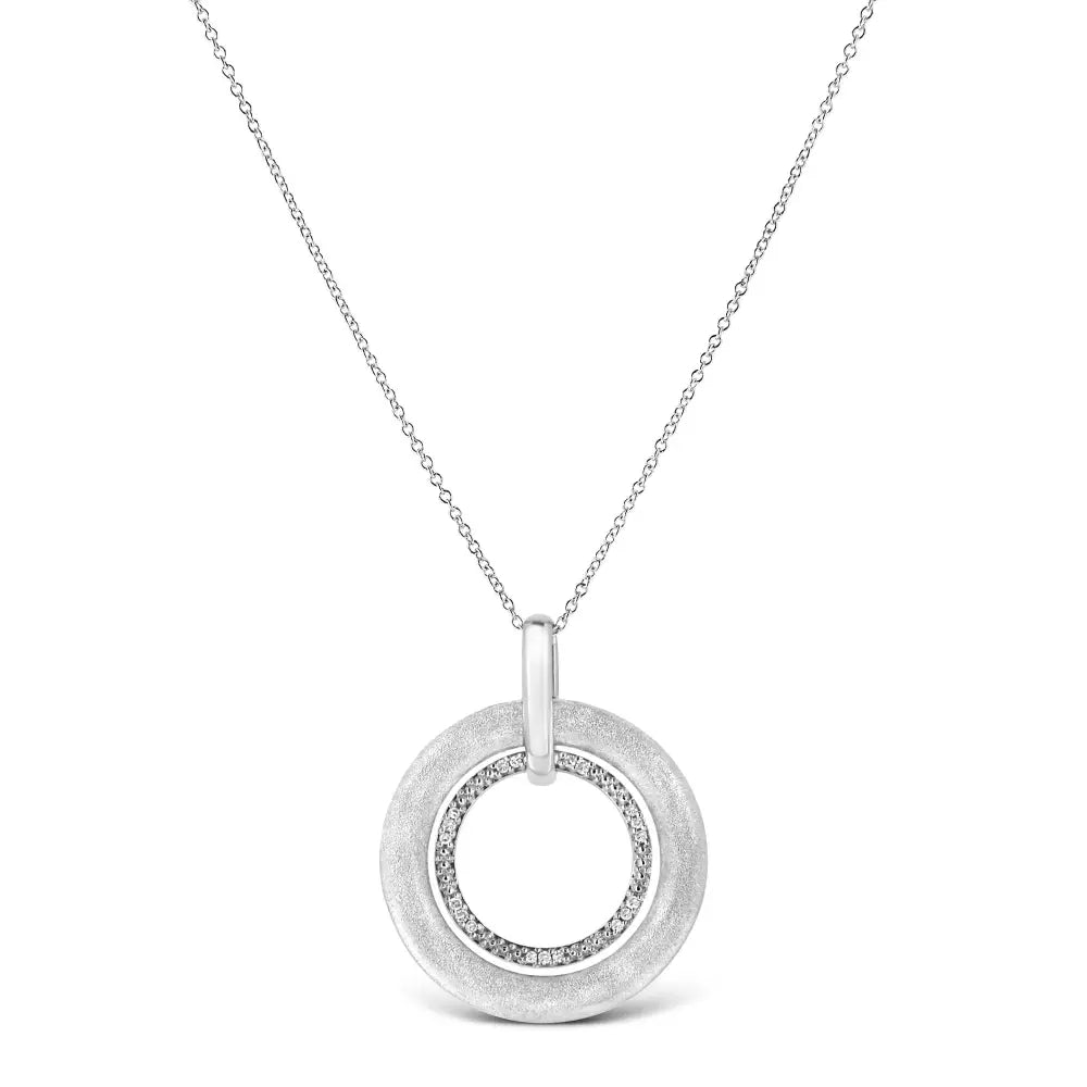 Diamond Double Circle Satin Pendant in Sterling Silver 1/20 Cttw