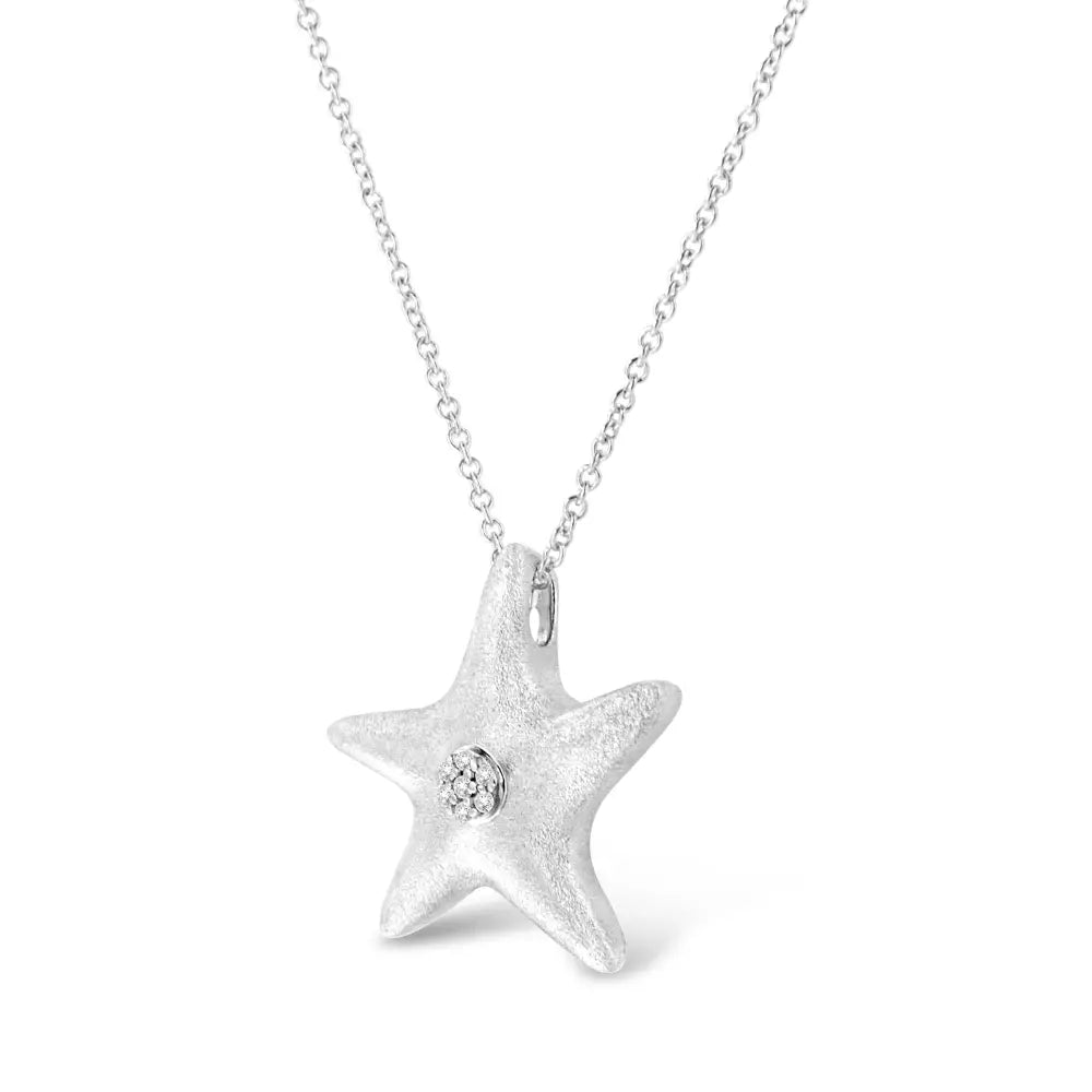 Diamond Starfish Pendant Necklace in Sterling Silver 1/30 cttw 18 Inch