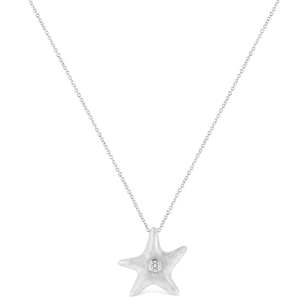 Diamond Starfish Pendant Necklace in Sterling Silver 1/30 cttw 18 Inch