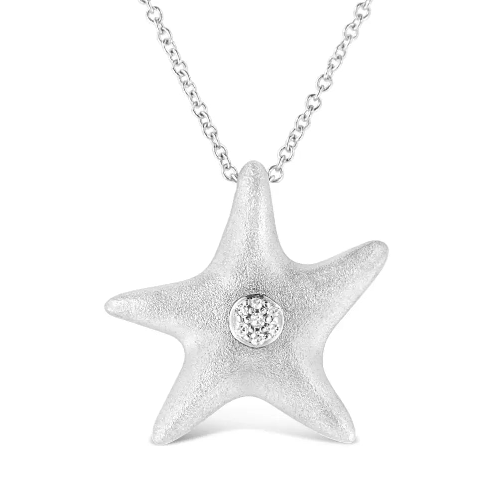 Diamond Starfish Pendant Necklace in Sterling Silver 1/30 cttw 18 Inch