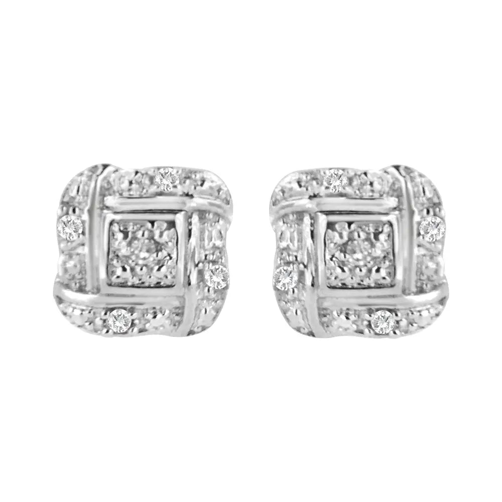 Sterling Silver Diamond Swirl Square Knot Stud Earrings