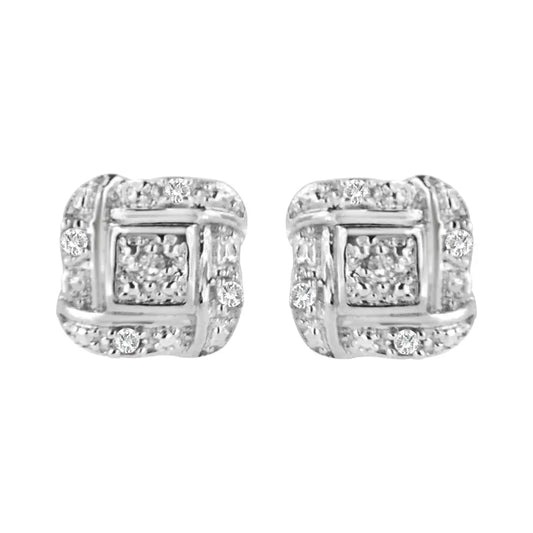 Sterling Silver Diamond Swirl Square Knot Stud Earrings