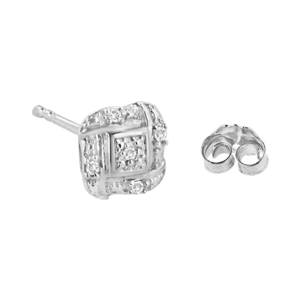 Sterling Silver Diamond Swirl Square Knot Stud Earrings